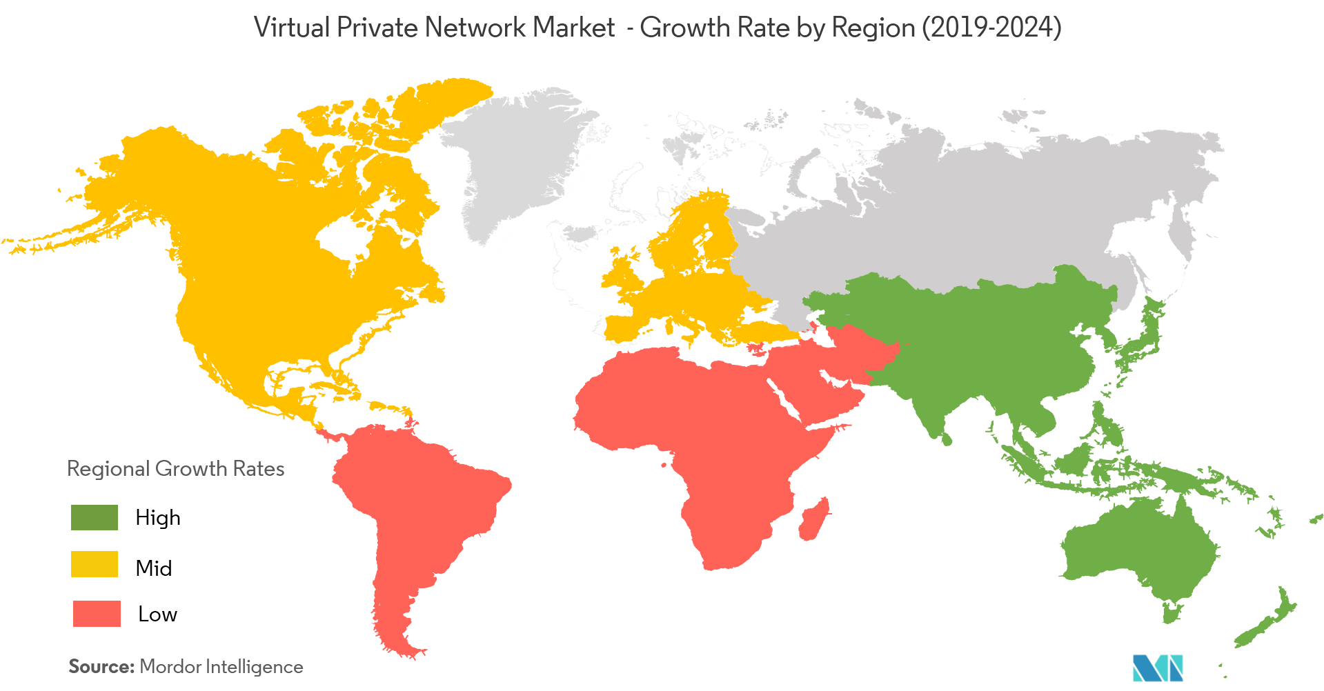 Virtual Private Network Market - Growth Rate by Region (2019 - 2024)